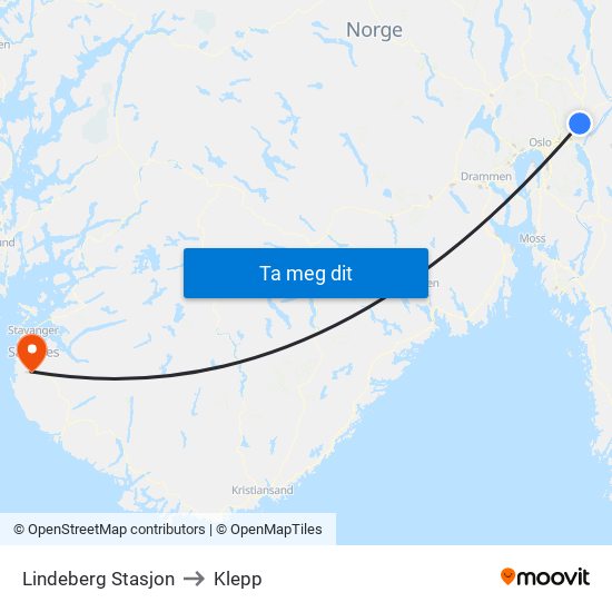 Lindeberg Stasjon to Klepp map
