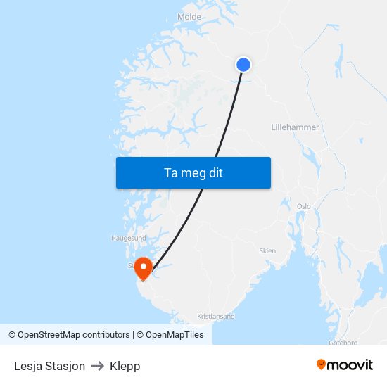 Lesja Stasjon to Klepp map