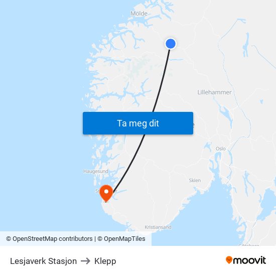 Lesjaverk Stasjon to Klepp map
