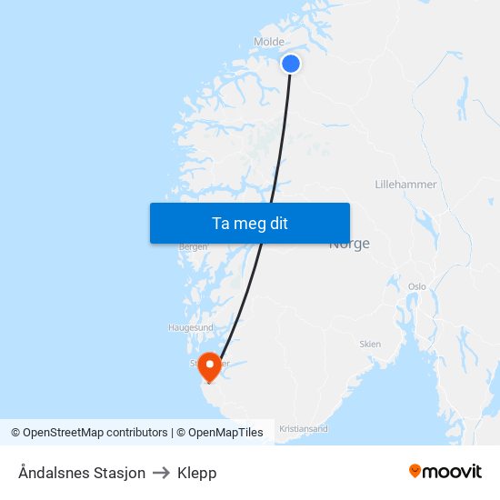 Åndalsnes Stasjon to Klepp map