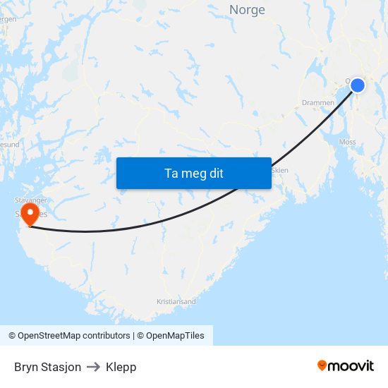 Bryn Stasjon to Klepp map