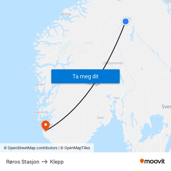 Røros Stasjon to Klepp map