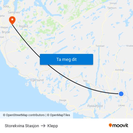 Storekvina Stasjon to Klepp map