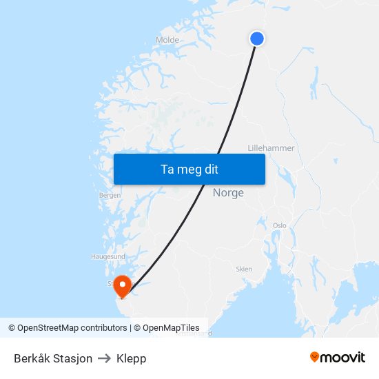 Berkåk Stasjon to Klepp map