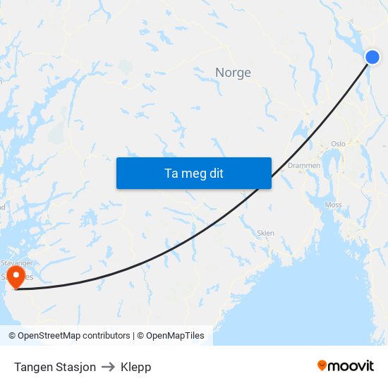 Tangen Stasjon to Klepp map