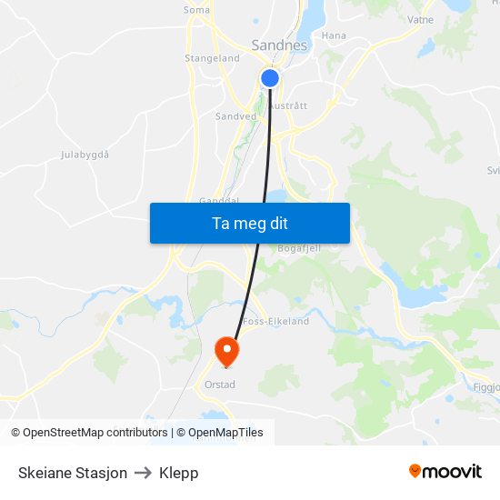 Skeiane Stasjon to Klepp map