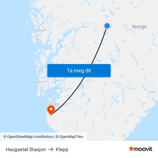 Haugastøl Stasjon to Klepp map