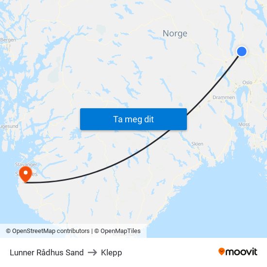 Lunner Rådhus Sand to Klepp map