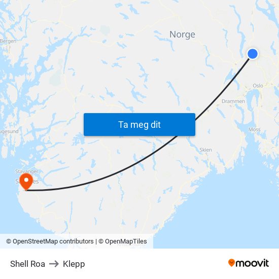 Shell Roa to Klepp map