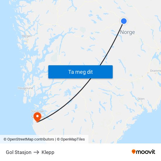 Gol Stasjon to Klepp map