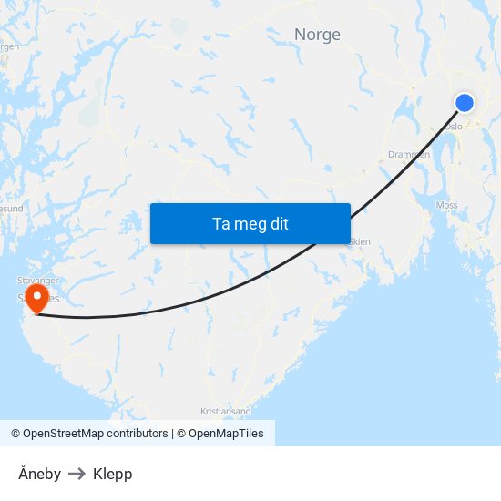 Åneby to Klepp map