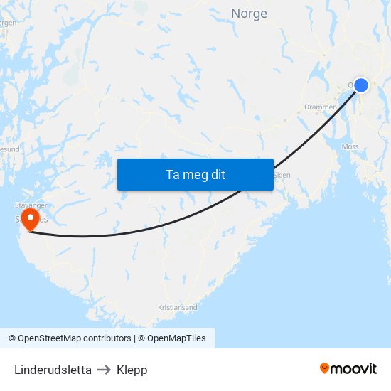 Linderudsletta to Klepp map