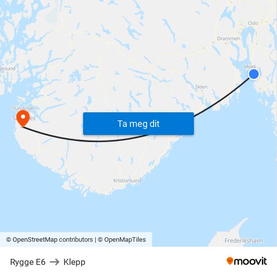 Rygge E6 to Klepp map