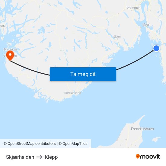 Skjærhalden to Klepp map