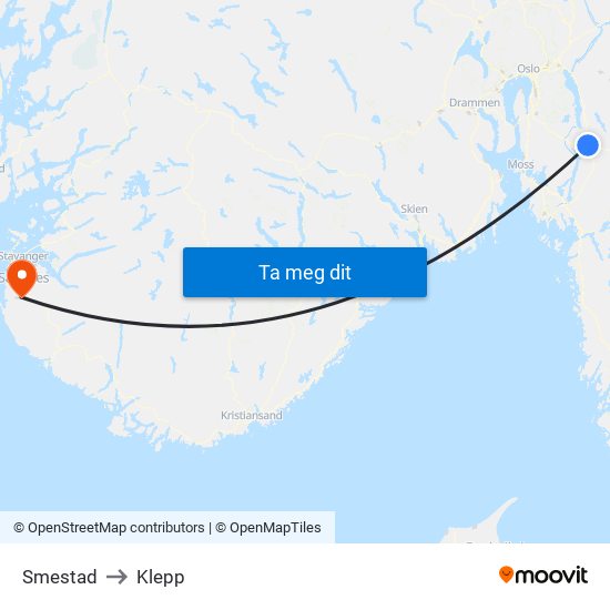 Smestad to Klepp map