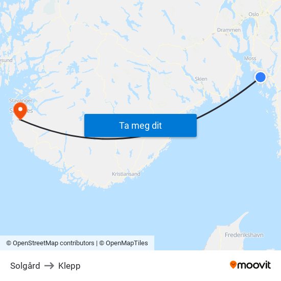 Solgård to Klepp map