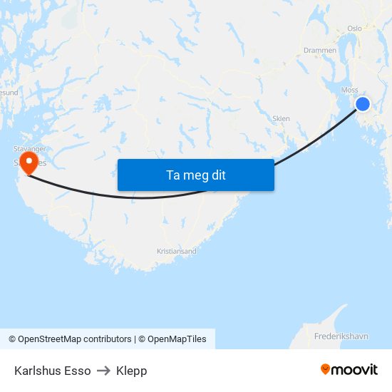 Karlshus Esso to Klepp map