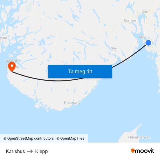 Karlshus to Klepp map