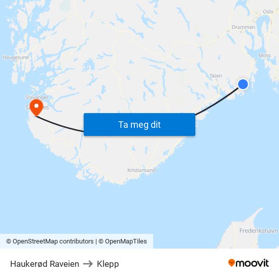 Haukerød Raveien to Klepp map