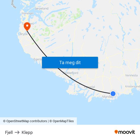 Fjell to Klepp map