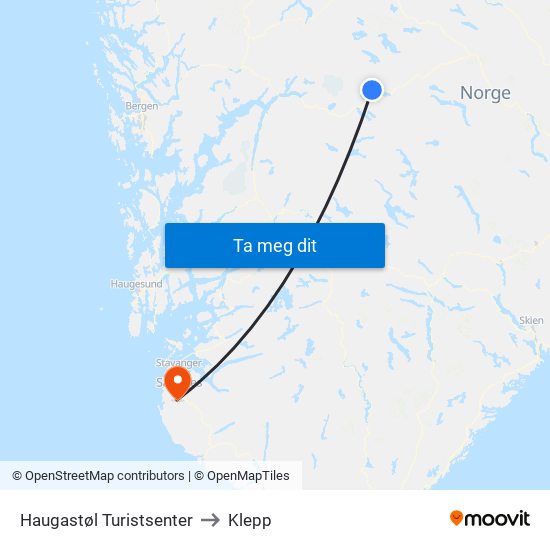 Haugastøl Turistsenter to Klepp map