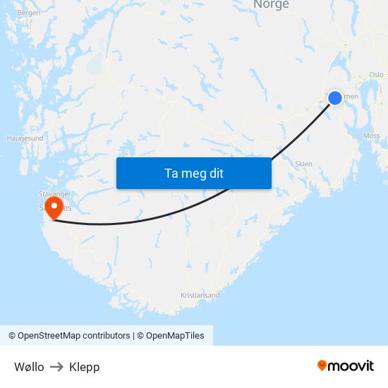 Wøllo to Klepp map