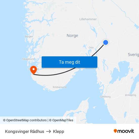 Kongsvinger Rådhus to Klepp map