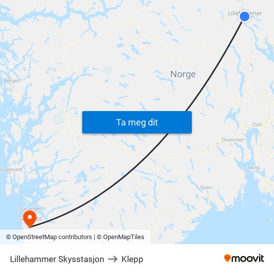 Lillehammer Skysstasjon to Klepp map