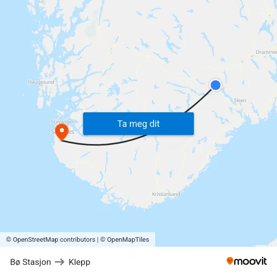 Bø Stasjon to Klepp map