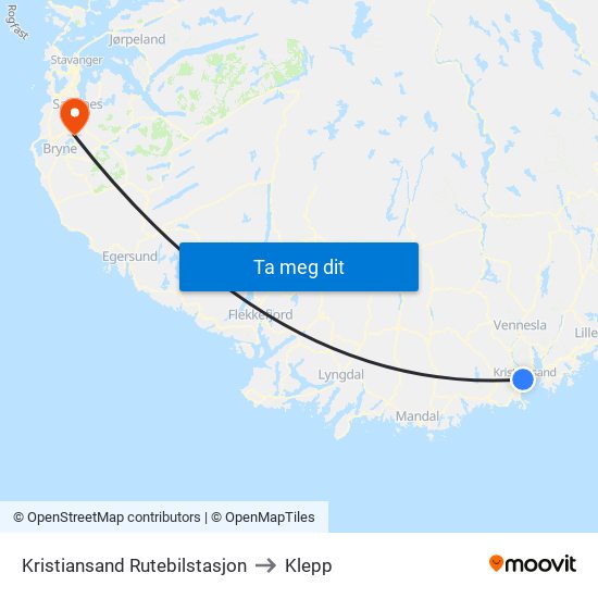 Kristiansand Rutebilstasjon to Klepp map