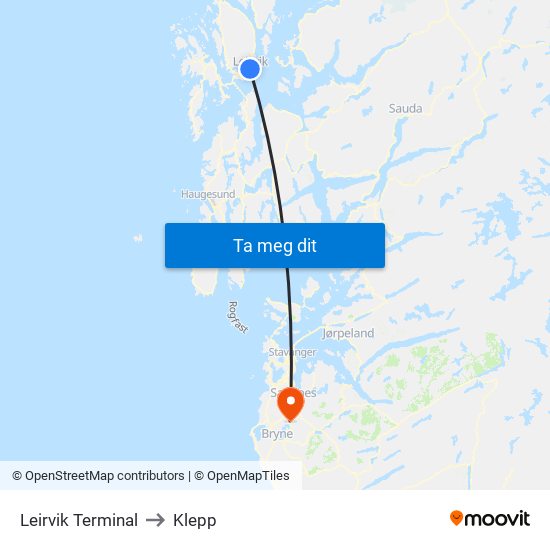 Leirvik Terminal to Klepp map