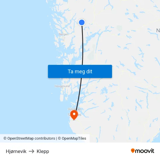 Hjørnevik to Klepp map