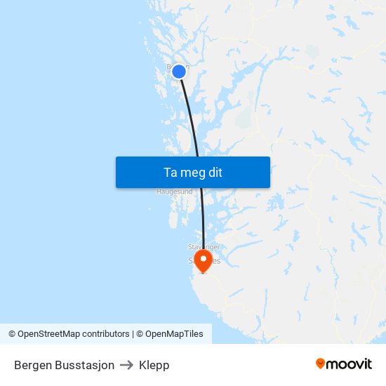 Bergen Busstasjon to Klepp map