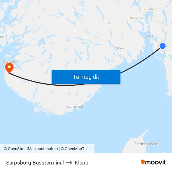 Sarpsborg Bussterminal to Klepp map