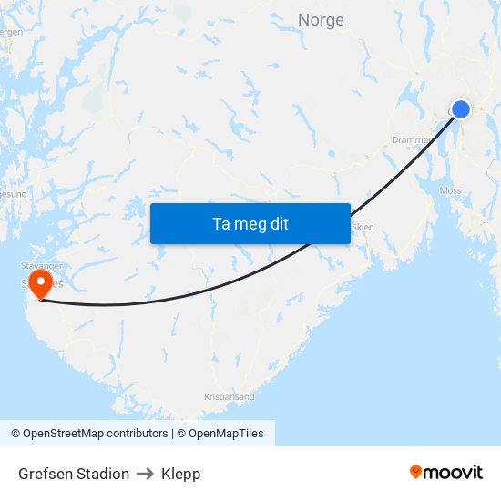 Grefsen Stadion to Klepp map