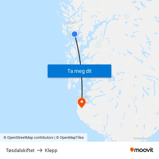 Tøsdalskiftet to Klepp map