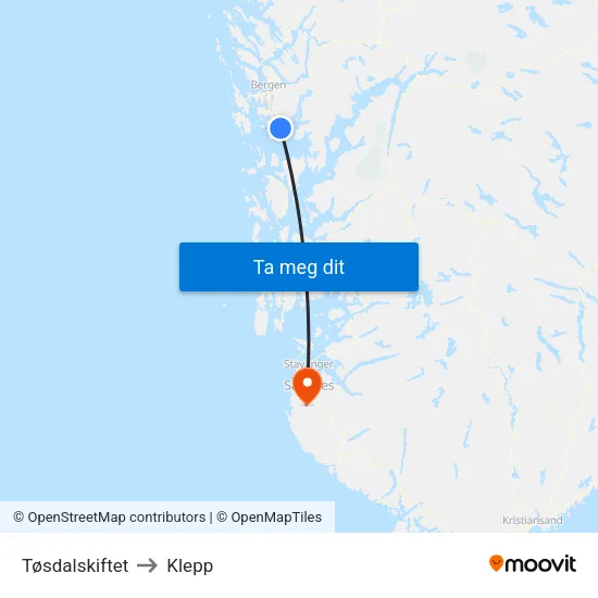Tøsdalskiftet to Klepp map