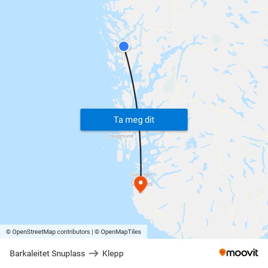 Barkaleitet Snuplass to Klepp map