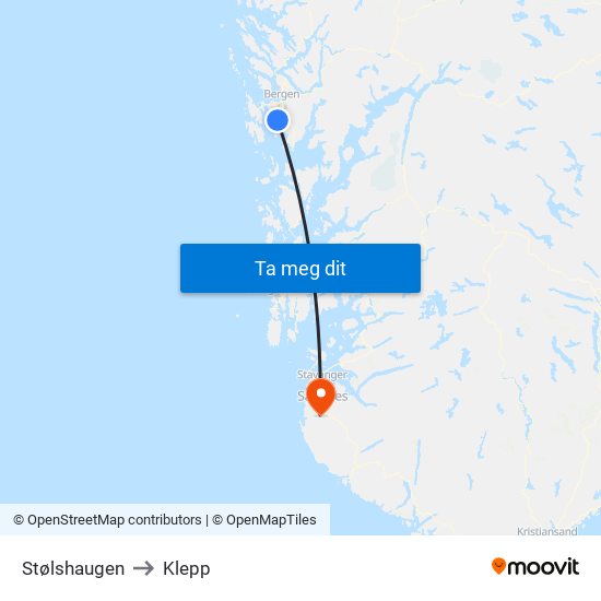 Stølshaugen to Klepp map