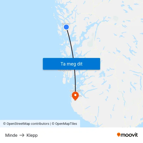 Minde to Klepp map