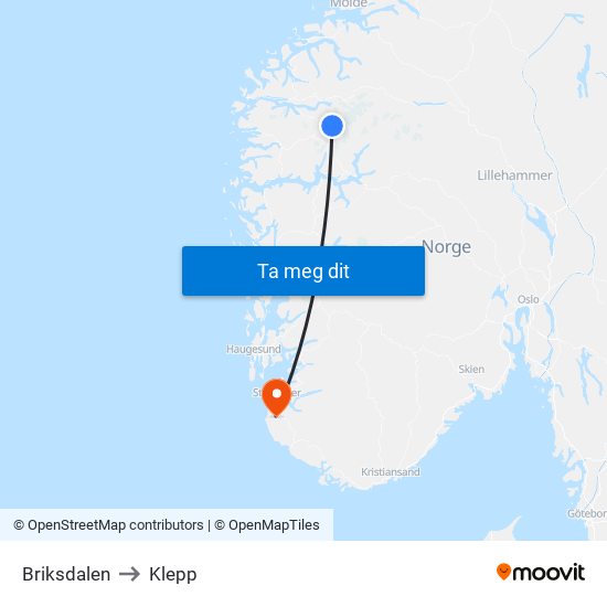 Briksdalen to Klepp map