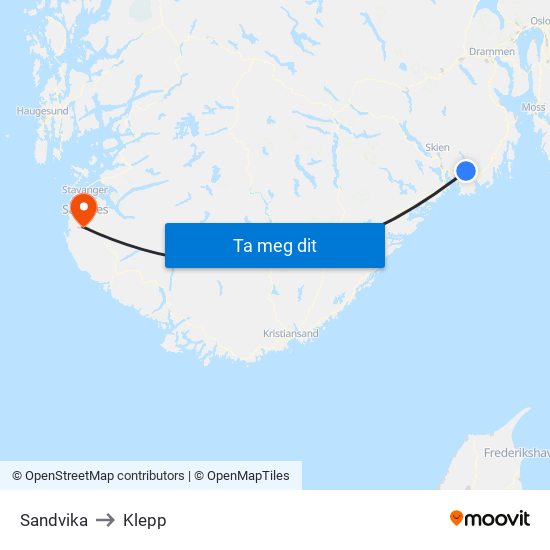 Sandvika to Klepp map