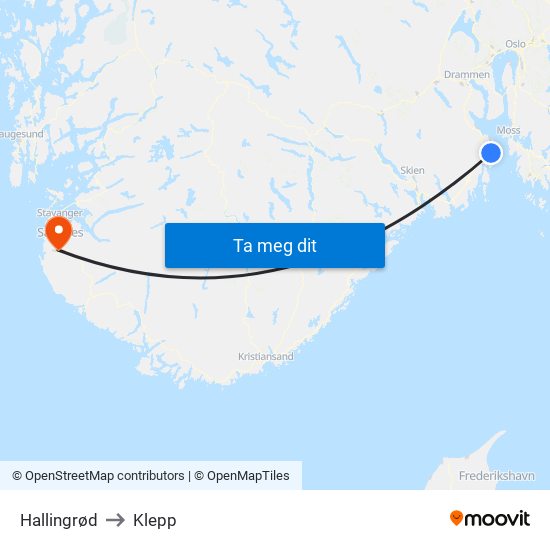 Hallingrød to Klepp map