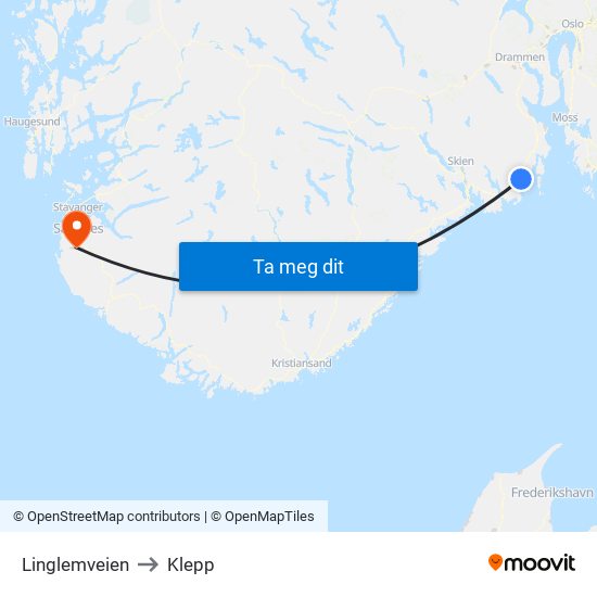 Linglemveien to Klepp map