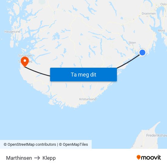 Marthinsen to Klepp map