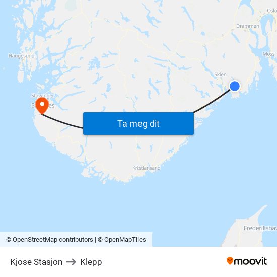 Kjose Stasjon to Klepp map