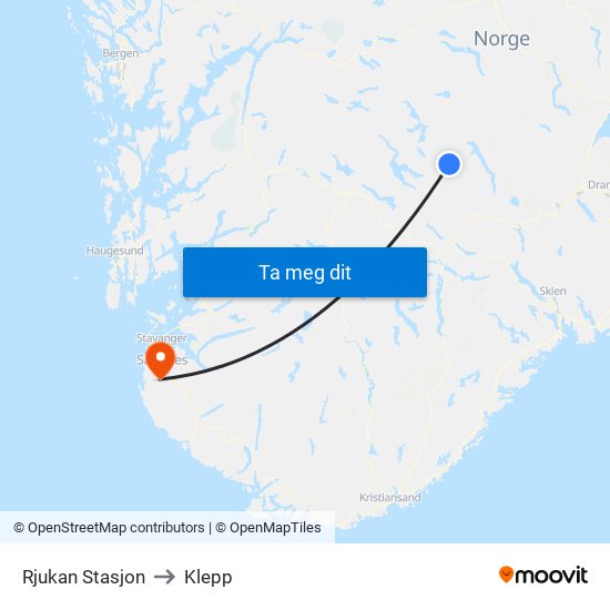 Rjukan Stasjon to Klepp map