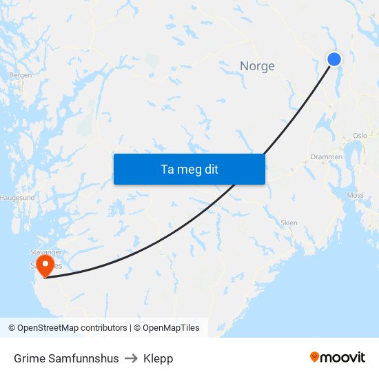Grime Samfunnshus to Klepp map