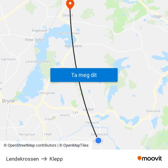 Lendekrossen to Klepp map