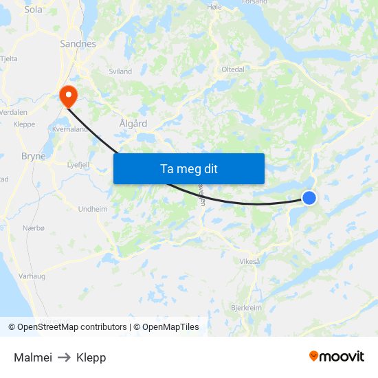 Malmei to Klepp map